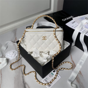 Chanel Vanity Case With Top Handle Grained Calfskin Gold Tone Metal White AP4064