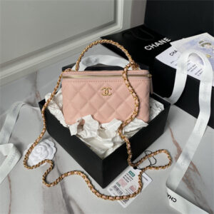 Chanel Vanity Case With Top Handle Grained Calfskin Gold Tone Metal Pink AP4064