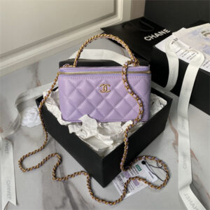 Chanel Vanity Case With Top Handle Grained Calfskin Gold Tone Metal Lt Purple AP4064