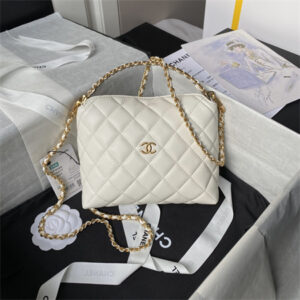 Chanel Clutch With Chain Grained Shiny Calfskin & Gold-Tone Metal White AP4066