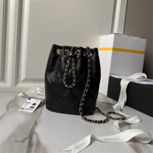 Chanel Backpack Shiny Lambskin Gold Tone Metal Black AS4810