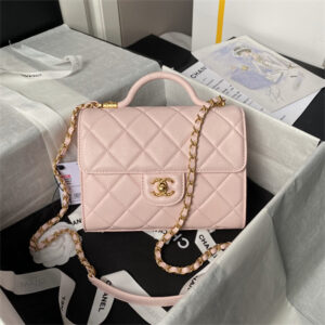 Chanel Flap Bag With Top Handle Lambskin Gold Tone Metal Pink AS4957