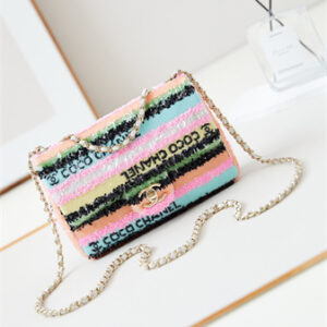 Chanel Mini Flap Bag Sequins & Gold-Tone Metal Multicolors AS3269
