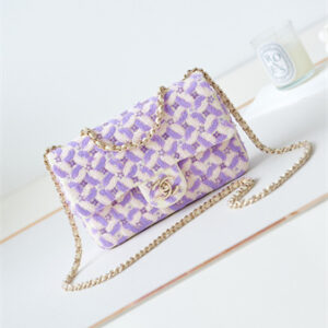 Chanel Mini Flap Bag Sequins & Gold-Tone Metal White,Purple AS3965