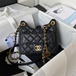 Chanel Small Hobo Bag Grained Calfskin Gold Tone Metal Black AS3710