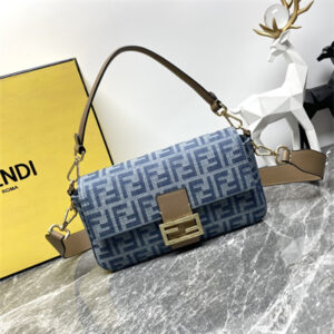 Fen.di BAGUETTE Bag Light Blue FF Denim Fabric Bag