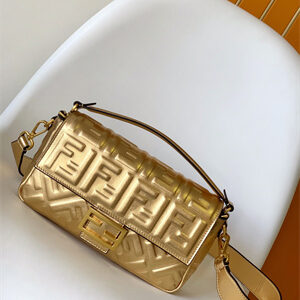 Fen.di BAGUETTE Bag Gold Leather With FF Motif
