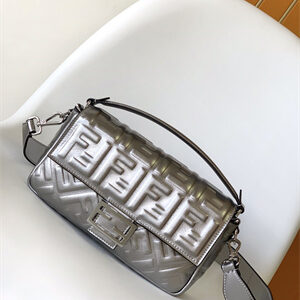 Fen.di BAGUETTE Bag Silver Leather With FF Motif