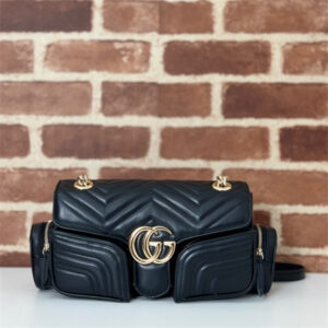 Gu.cci GG MARMONT SMALL MULTI-POCKET BAG Black matelassé chevron leather 795228