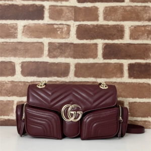 Gu.cci GG MARMONT SMALL MULTI-POCKET BAG Rosso Ancora matelassé chevron leather 795228
