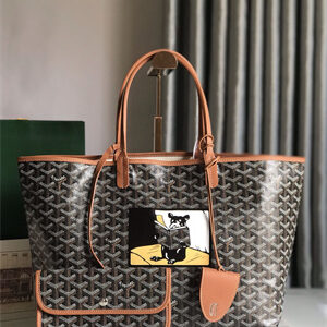 Goyard Saint Louis PM Bag In Goyardine Canvas & Chevroches Calfskin