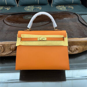 Kelly Sellier Bag Epsom Leather 25/28CM Gold/Silver Hardware In Orange Color