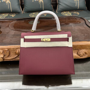 Kelly Sellier Bag Epsom Leather 25/28CM Gold/Silver Hardware In Bordeaux Color