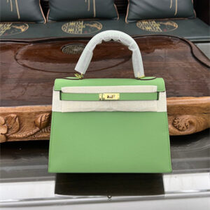 Kelly Sellier Bag Epsom Leather 25/28CM Gold/Silver Hardware In Vert Criquet Color