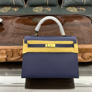 Kelly Sellier Bag Epsom Leather 25/28CM Gold/Silver Hardware In Deep Blue Color