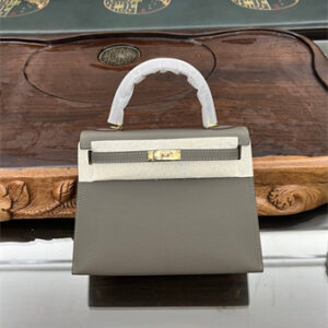 Kelly Sellier Bag Epsom Leather 25/28CM Gold/Silver Hardware In Etain Color