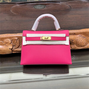 Kelly Mini II Bag Epsom Leather Gold/Silver hardware In Rose Purple Color