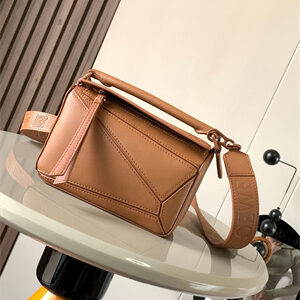 Loewe Mini Puzzle Bag In Soft Grained Calfskin With Wide Strap
