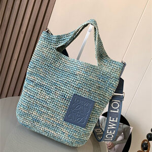 Loewe Mini Slit bag in raffia and calfskin