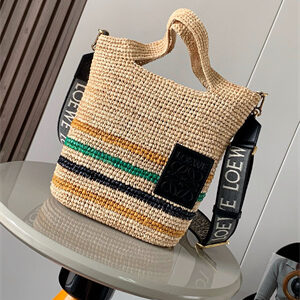 Loewe Mini Slit bag in raffia and calfskin