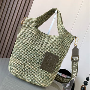 Loewe Mini Slit bag in raffia and calfskin