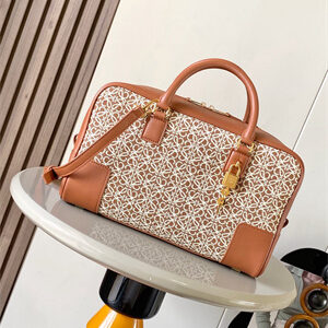 Loewe Amazona 28 Bag In Anagram Jacquard and Calfskin Brown