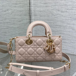 CD Small Lady D-Joy Bag Cannage Lambskin Enamel Gold Tone Metal Pink