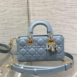 CD Small Lady D-Joy Bag Cannage Lambskin Enamel Gold Tone Metal Blue