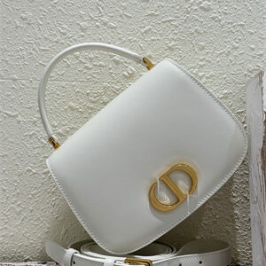 CD Medium 30 Montaigne Avenue Top Handle Bag Latte Ribbed Calfskin