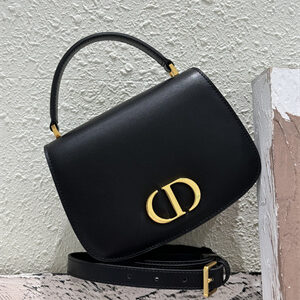 CD Medium 30 Montaigne Avenue Top Handle Bag Black Ribbed Calfskin