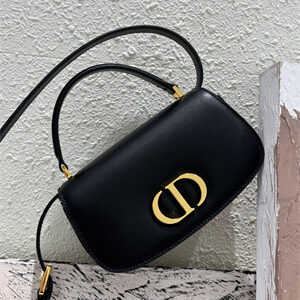 CD Small 30 Montaigne Avenue Top Handle Bag Black Ribbed Calfskin