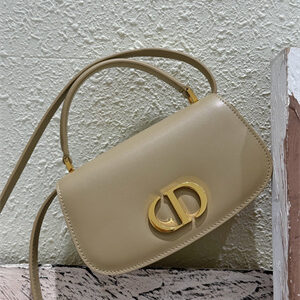 CD Small 30 Montaigne Avenue Top Handle Bag Powder Beige Ribbed Calfskin