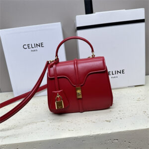 Celine Mini 16 Bag In Satined Calfskin Red
