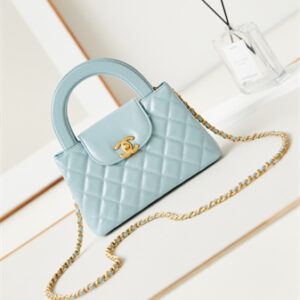 Cha.nel Mini Shopping Bag Kelly Bag Shiny Aged Calfskin Gold-Tone Metal Lt Blue AS4416