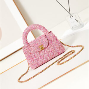 Cha.nel Mini Shopping Bag Kelly Bag Tweed Gold-Tone Metal Pink AS4416