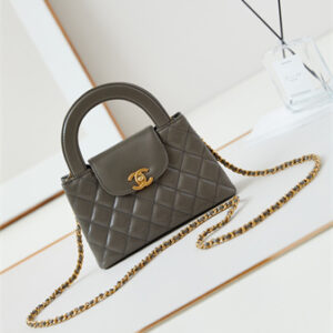 Cha.nel Mini Shopping Bag Kelly Bag Shiny Aged Calfskin Gold-Tone Metal Grey AS4416