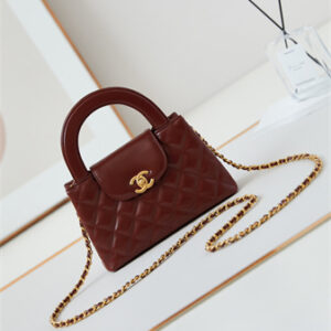 Cha.nel Mini Shopping Bag Kelly Bag Shiny Aged Calfskin Gold-Tone Metal Burgundy AS4416