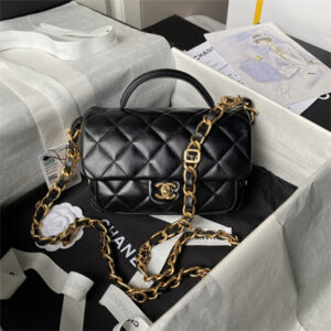 Chanel Mini Flap Bag With Top Handle Shiny Lambskin & Gold-Tone Metal
Black AS4992