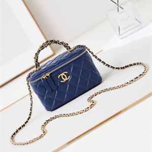 Cha.nel Clutch With Chain Shiny Lambskin & Gold-Tone Metal Blue AP4168