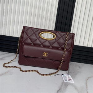 Cha.nel Small Tote Lambskin Burgundy AS5036