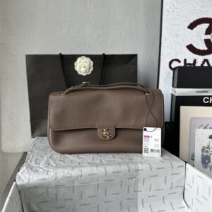 Chanel Maxi Flap Bag Medium Grained Calfskin & Gold Tone Metal Lt Brown AS6231