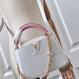 L.V Capucines Mini Bag Taurillon Leather White/Pink M48865