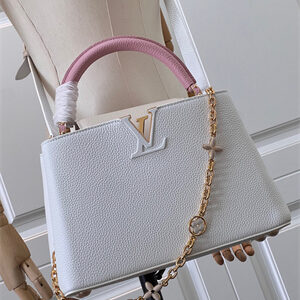 L.V Capucines MM Bag Taurillon Leather White/Pink M48865