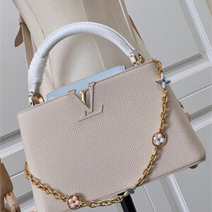 L.V Capucines MM Bag Taurillon Leather Cream/Blue M48865