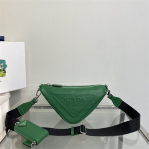 Prada Triangle leather shoulder bag Green Color 1BH190