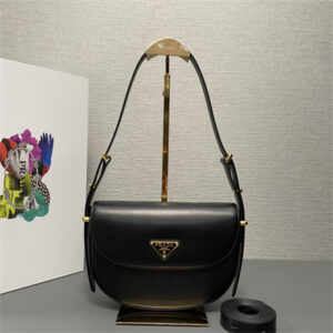 Prada Arqué leather shoulder bag with flap Black 1BD365