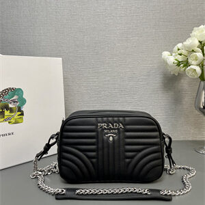 Prada Calfskin Diagramme Shoulder Bag Black 1BH083