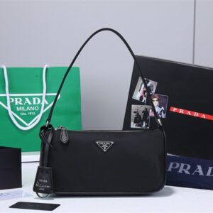 Prada Re-Edition 2005 Nylon And Saffiano Leather Mini Bag In Black 1NE633