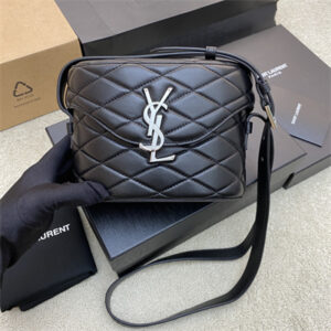 Y.S.L June Box Bag In Quilted Lambskin Black Silver Tone Metal