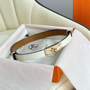 Hermes Kelly 18 Belt Epsom Leather Rose Gold Hardware White